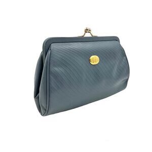 Mark Cross Embossed Leather Clutch Blue Vintage 80s